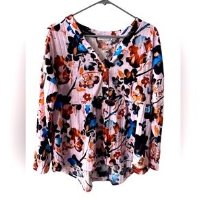 Retrology ls ribbed floral babydoll blouse size m romantic